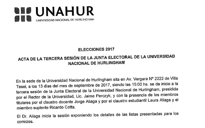 Acta de la tercera sesión de la junta electoral y listas presentadas